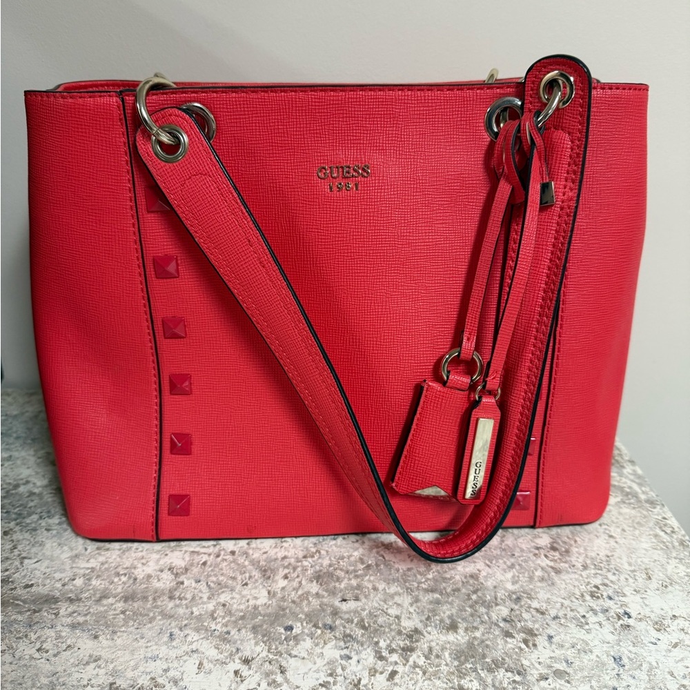 Guess Red Shoulder Bag with Silver Hardware